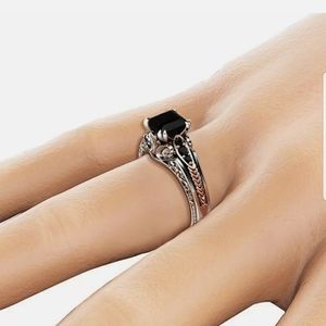 Brand New two tone silver/gold black sapphire ring